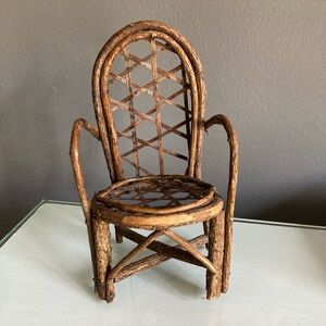 Rustic  Primitive Brown Wood  Wicker  Miniature Chair